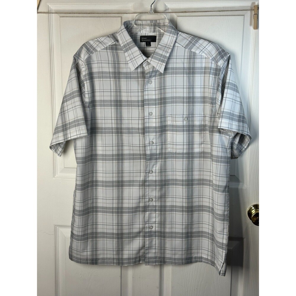 Mark Edwards Men's Button-Up Shirt Size XL Untuck-it Style Gray White Plaid